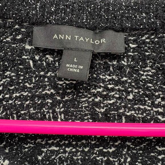 Ann Taylor Fringe Jacket, Black and White Stretch Knit Cropped Blazer, Size L - Picture 4 of 7